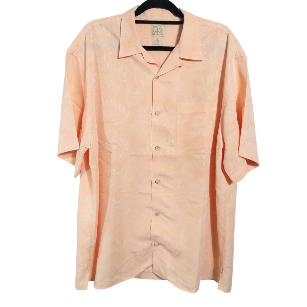 JoS A Bank Salmon Short Sleeve Button Down Hawaiian Print Shirt SZ XL Modal